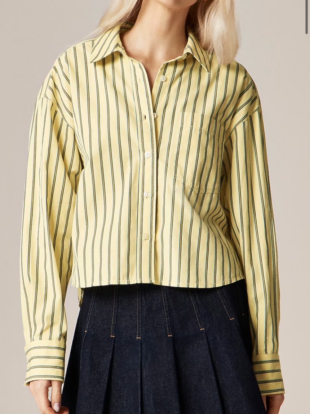 J. Crew Etienne Cropped Button Up Shirt Striped Cotton Poplin Boxy Fit Small